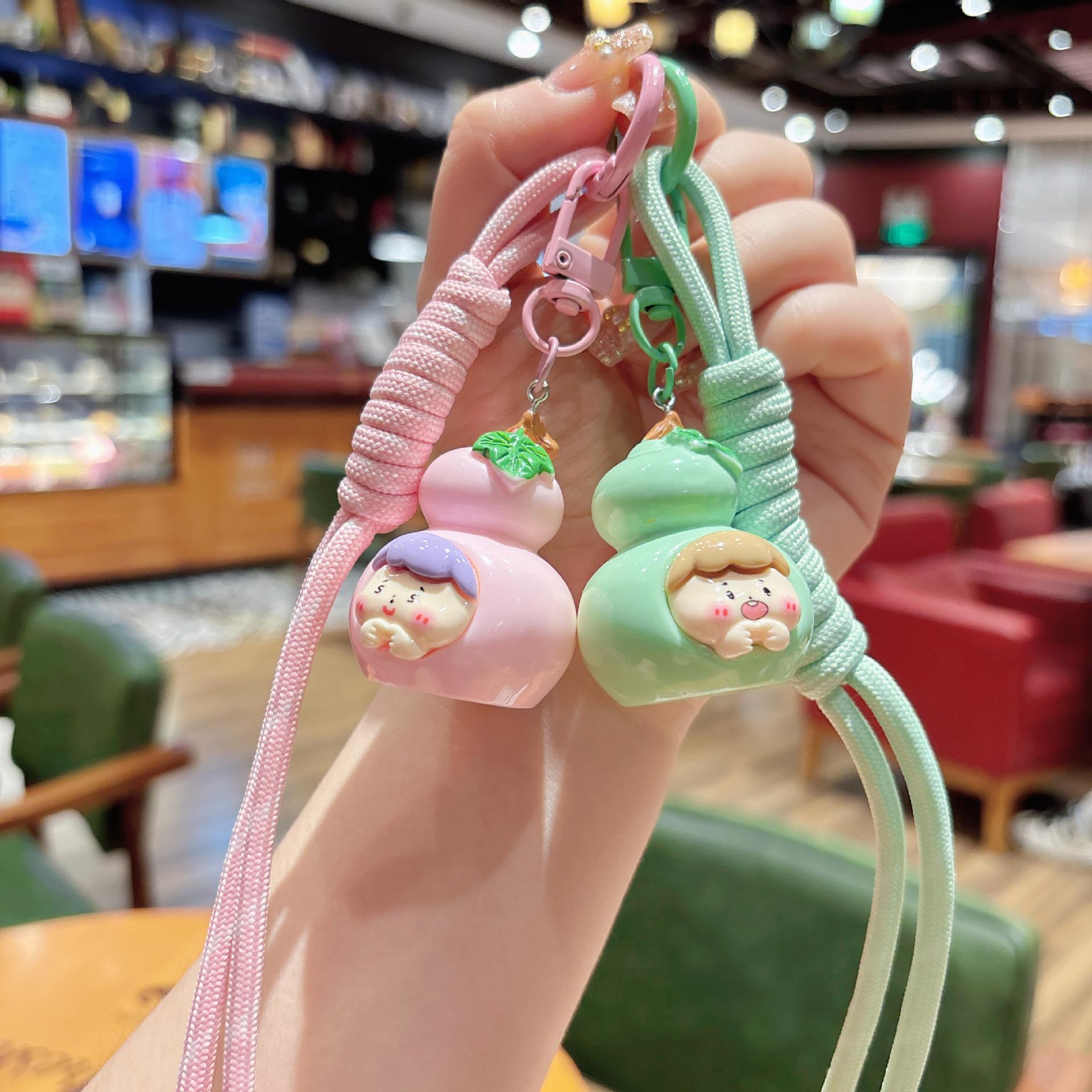 创意树脂植绒步步挂绳钥匙扣手机防盗编织绳可爱公仔包包挂件礼品