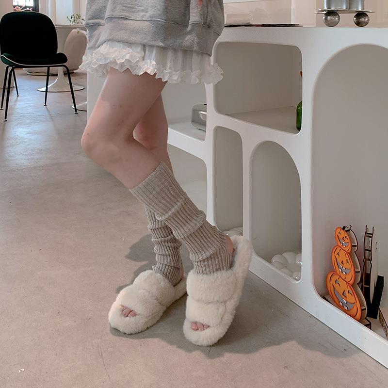 秋冬卡其色jk腿套女针织踩脚小腿袜简约百搭慵懒风羊毛堆堆袜套女