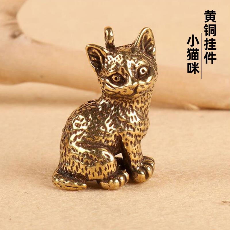 黄铜小猫咪钥匙扣手工挂件创意地摊挂饰仿古吊坠个性小饰品礼品
