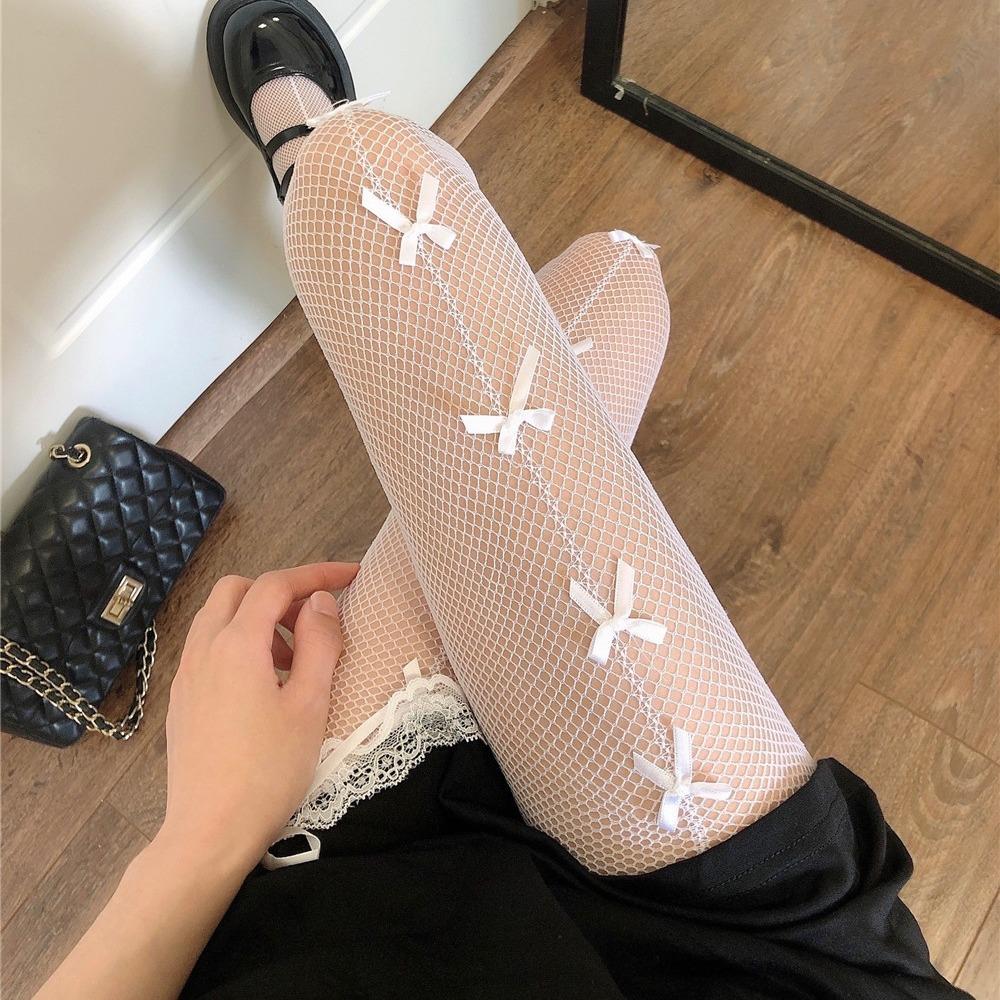 日系夏季lolita白色丝袜jk学院风渔网透气蝴蝶结洛丽塔连裤袜子女