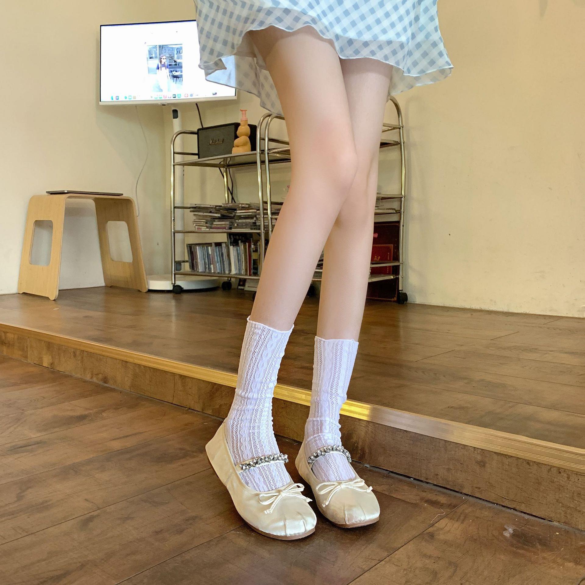 麻花镂空少女玛丽珍袜子复古白色花边中筒包边堆堆袜子森系春夏薄