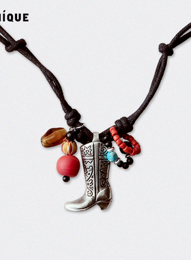 复古西部靴漫游编绳串珠项链