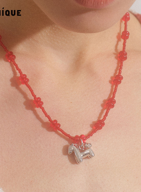 马上发财红火串珠短项链