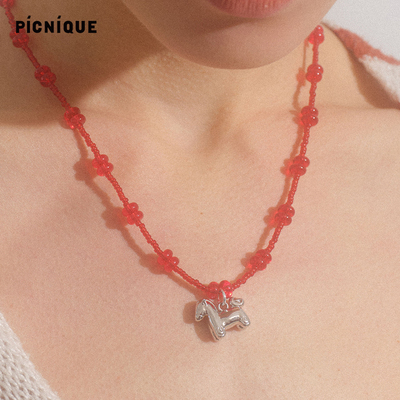 马上发财红火串珠短项链