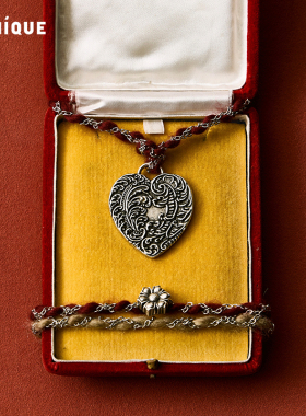 雕刻复古爱心编织长项链