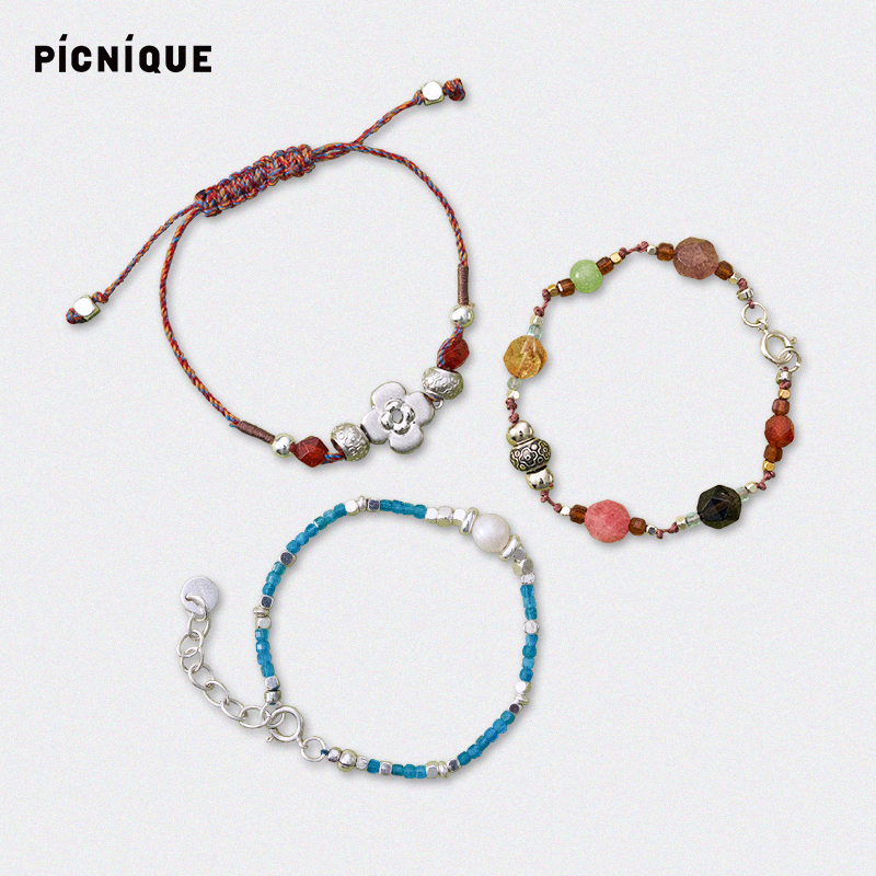 莫奈花园花花方糖蓝珍珠串珠手链