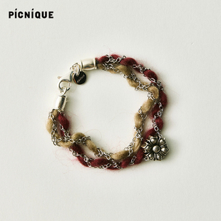 Theater 复古编织雕刻花花手链小众高级感 Picnique 陈都灵同款