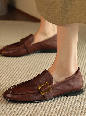 圆头平跟TPR(牛筋）胶粘鞋头层猪皮深口单鞋