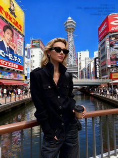 正确版0122 摩登东京 黑色呢子大衣女复古收腰立领垫肩毛呢短外套