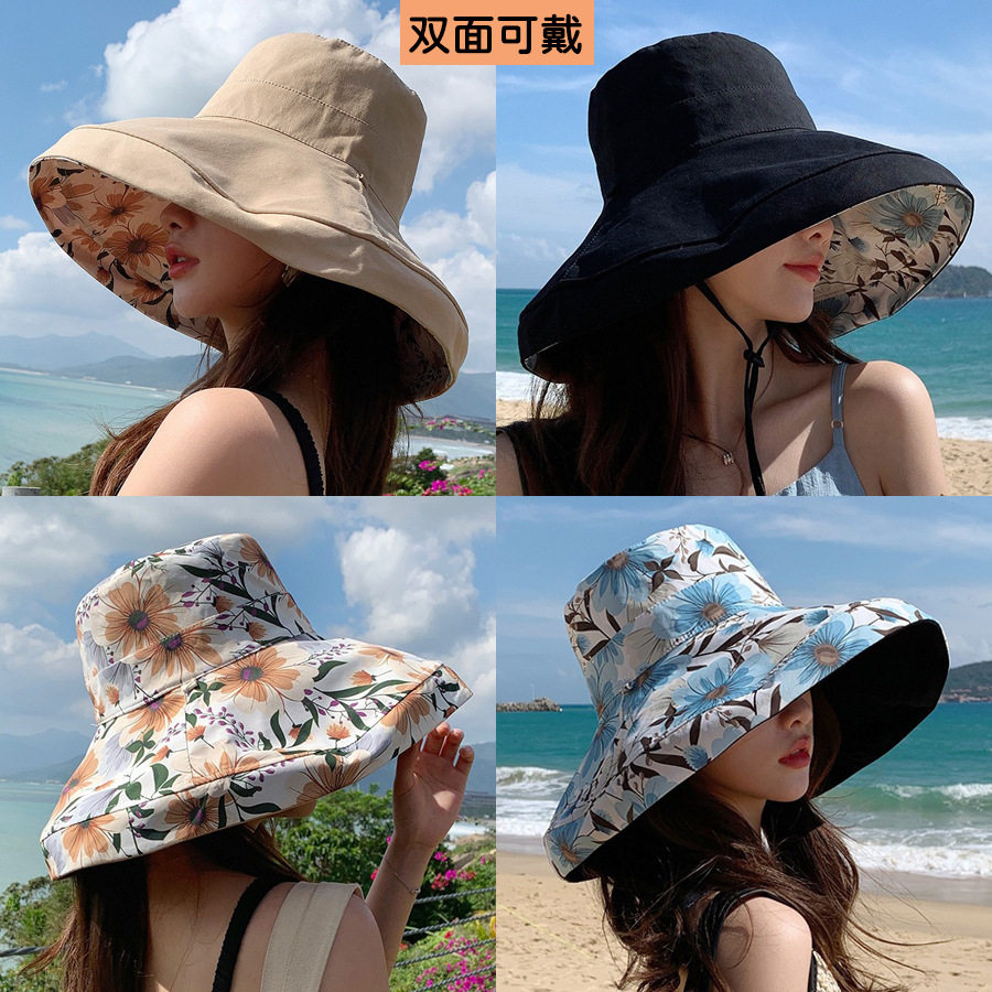 韩国夏季新款印花双面渔夫帽女加帽子