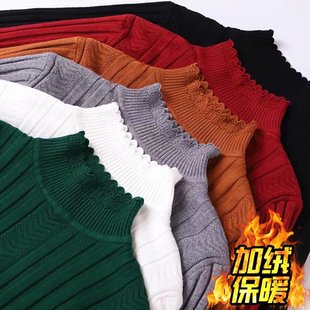 秋冬新款加绒加厚毛衣女套头韩版修身大码半高领保暖针织打底衫潮