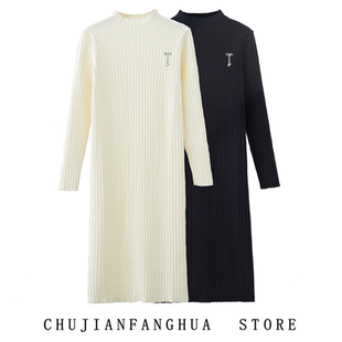 针织连衣裙 纯色中长款 秋冬配大衣打底毛衣裙女韩版 宽松半高领长袖