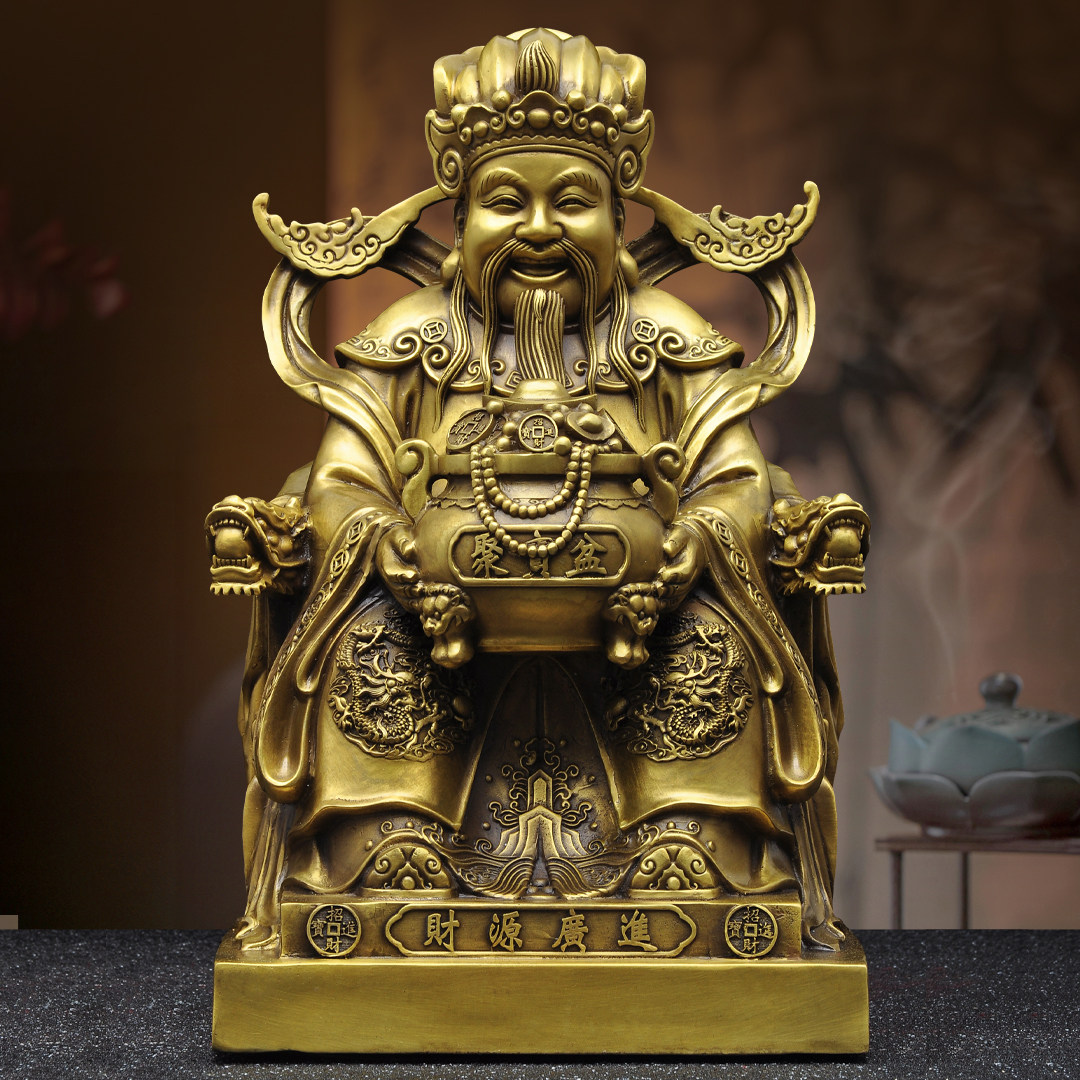 黄铜财神摆件招财聚宝盆文财神爷