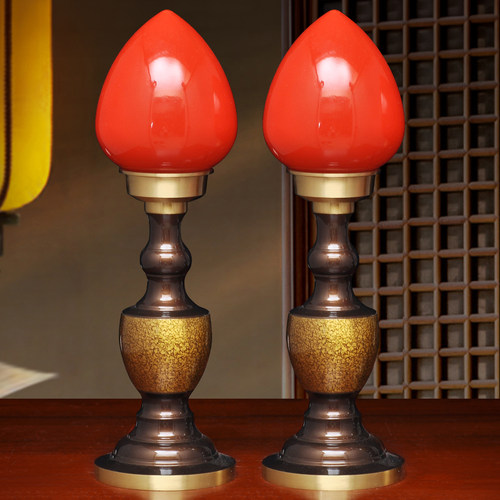 黄铜深啡晶彩波灯LED供佛灯一对佛堂寺庙长明灯财神关公仙家灯
