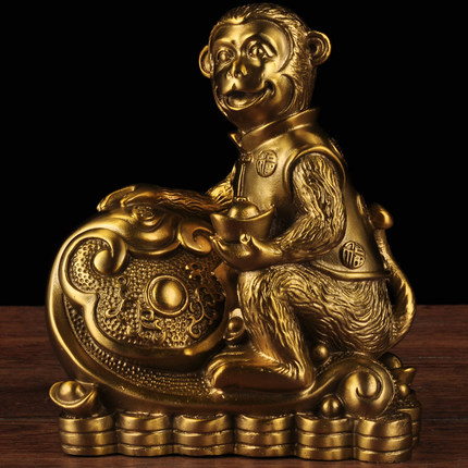 黄铜金猴如意摆件生肖猴子招财摆设家居客厅电视柜装饰品开业礼品