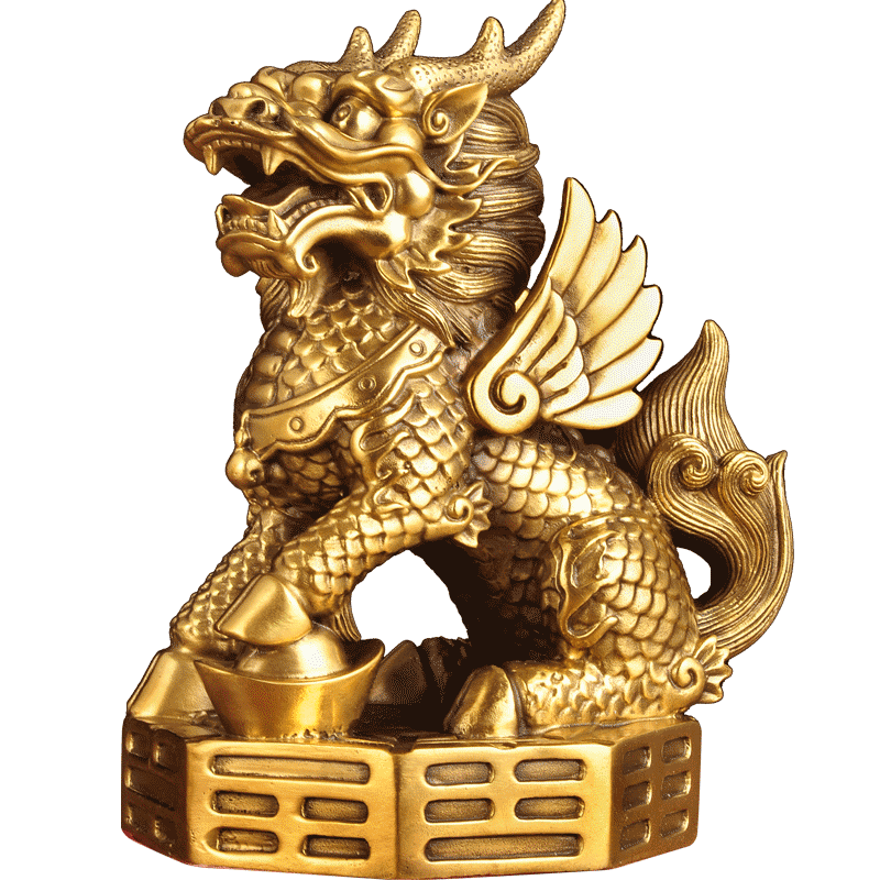 黄铜麒麟摆件中式招财客厅招财