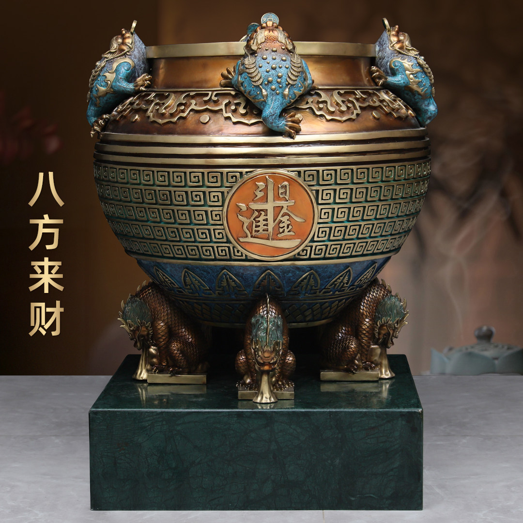 彩铜招财聚宝盆摆件八方来财金蟾聚宝盆家居客厅玄关办公室装饰品