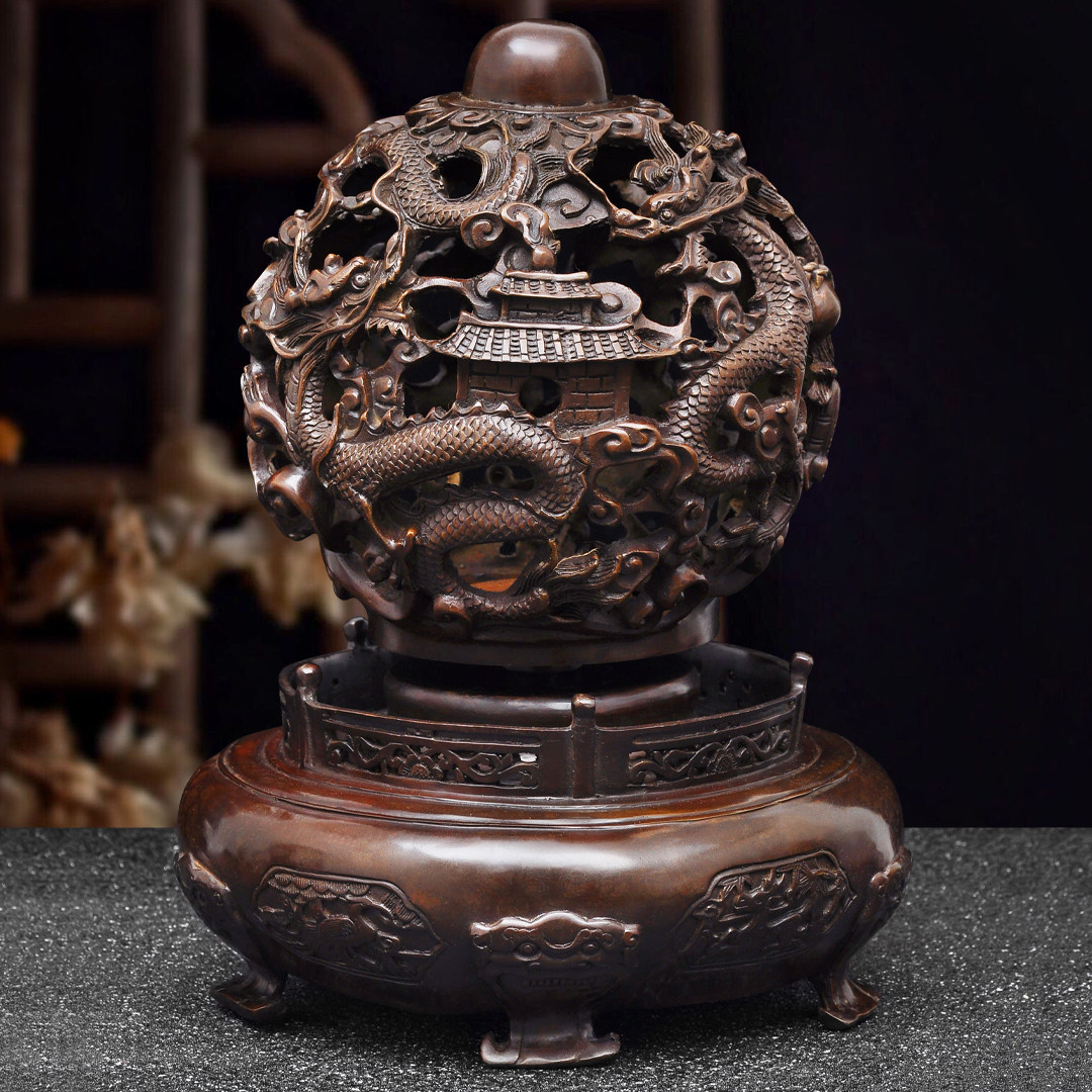 紫铜色九转乾坤鼎摆件招财九龙戏珠鼎家居客厅酒柜装饰品开业礼品