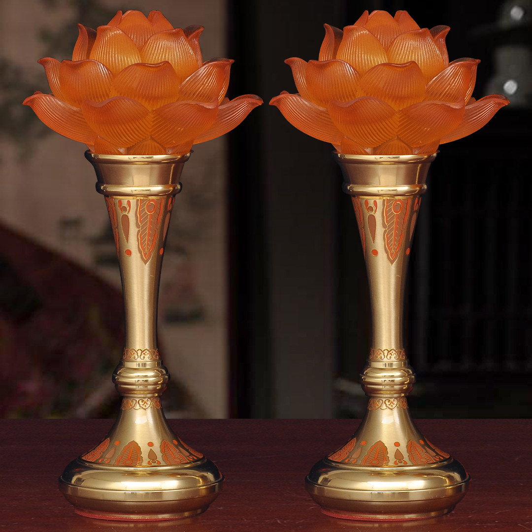 黄铜素面琉璃莲花灯led插电供灯家用佛堂供奉佛前灯供佛灯长明灯