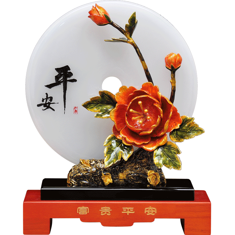 富贵平安摆件玉石平安扣工艺品家居客厅玄关装饰摆设乔迁新居礼品