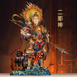 彩铜二郎神杨戬神像摆件哮天犬灌江口二郎显圣真君像家用佛堂供奉