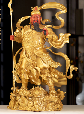 纯铜立刀关公像摆件招财关公武圣关羽武财神关圣帝君神像家用供奉