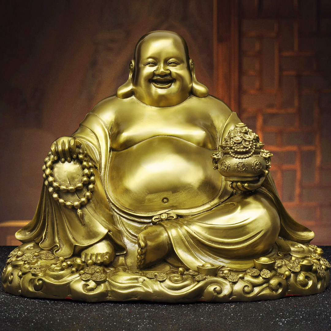 黄铜弥勒佛摆件招财笑口常开大肚佛开心笑佛家用寺庙佛堂供奉佛像