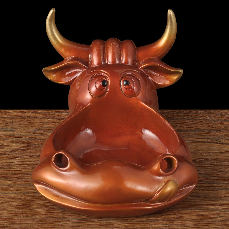 彩铜牛头烟灰缸摆件现代创意