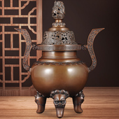 紫铜龙钮如意纹三足熏炉香道香炉禅室静心修禅茶室家用室内香薰炉