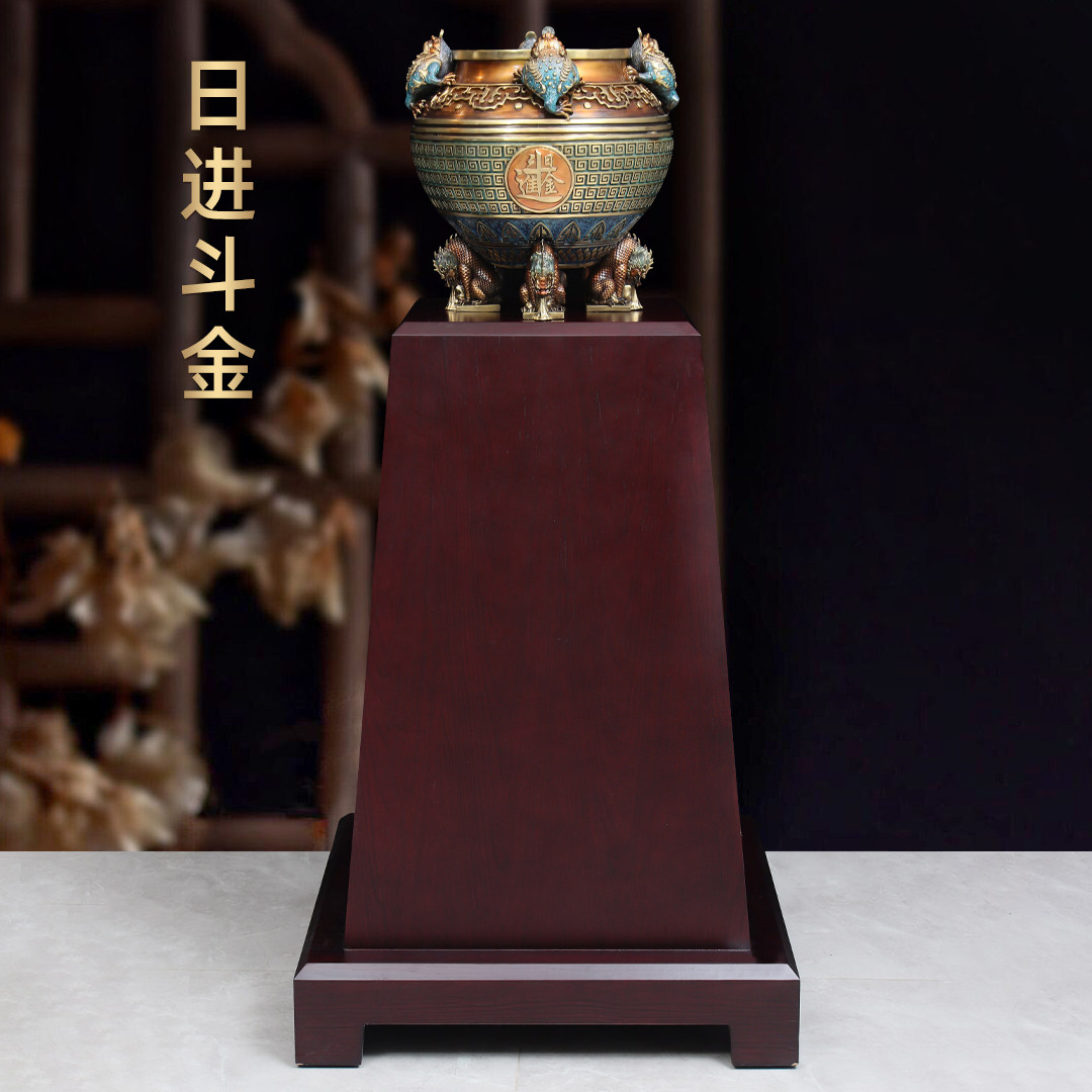 黄铜聚宝盆摆件落地招财四方来财日进斗金公司办公室装饰开业礼品