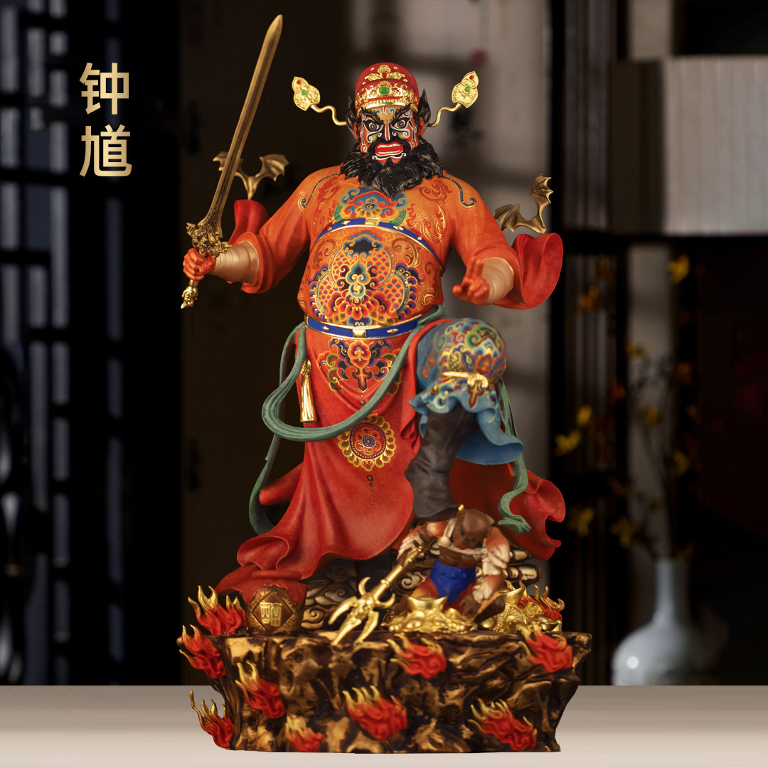 纯黄铜珐琅彩钟馗摆件天