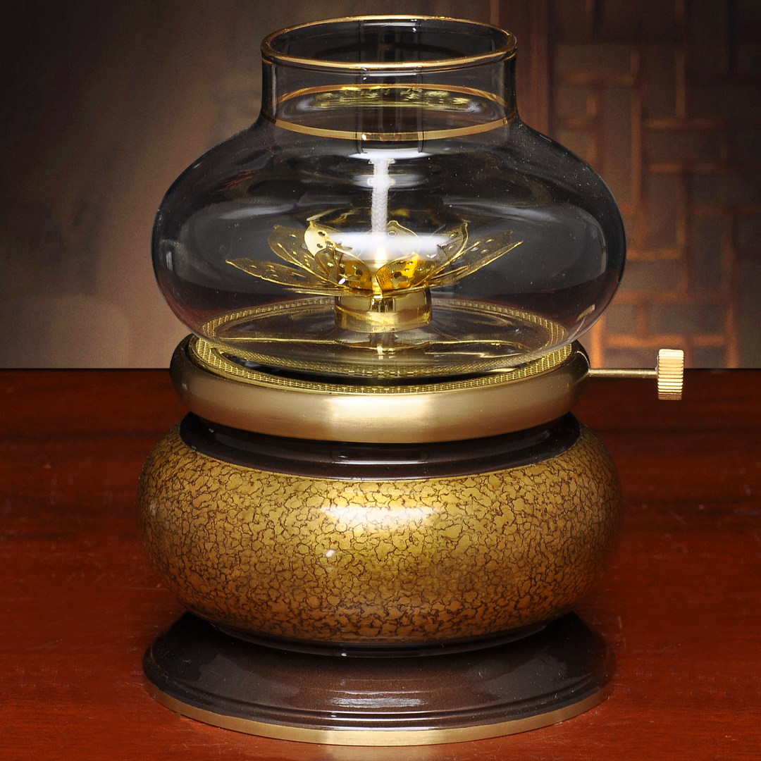 黄铜深啡晶彩调光油灯酥油灯防风灯座长明灯家用寺庙佛堂供佛油灯