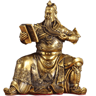 黄铜看书关公摆件铜像读书关二爷武财神关帝圣君神像招财工艺品