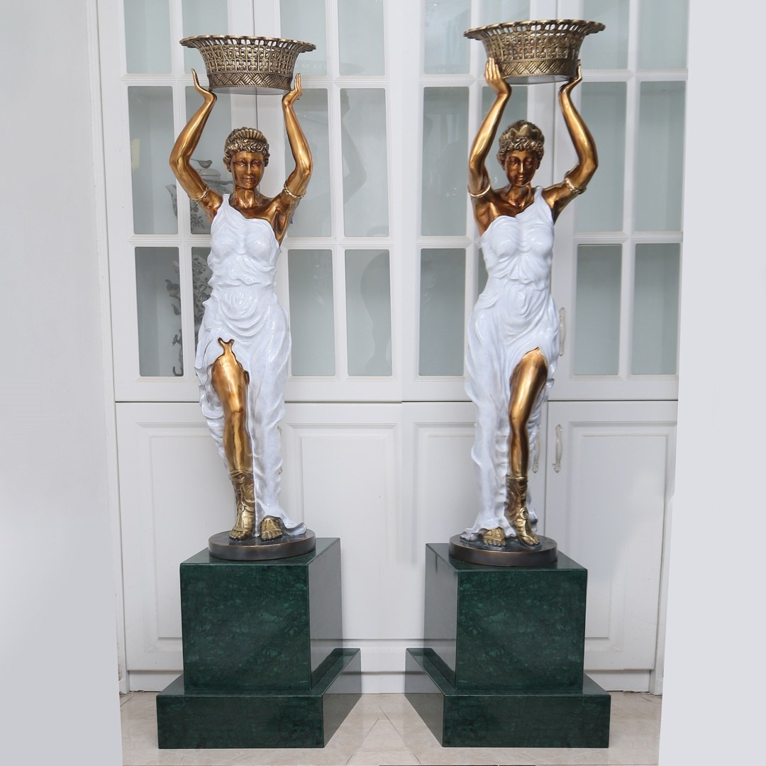 彩铜花篮美女像摆件北欧创意雕像欧式艺术工艺品家居客厅装饰品,家居饰品,桌面摆件,淘宝优惠券,粉丝福利购,淘宝优惠卷