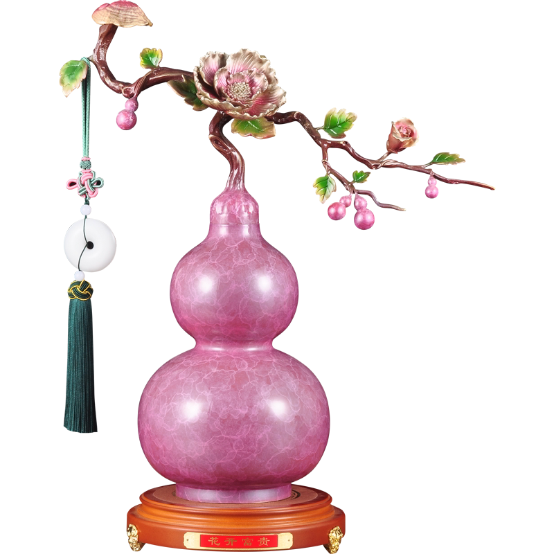 彩铜花开富贵葫芦摆件招财福禄家