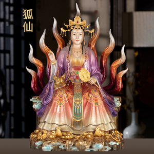 全铜珐琅彩九尾狐娘娘神像青丘灵狐胡家九姑娘家用仙家堂口供奉