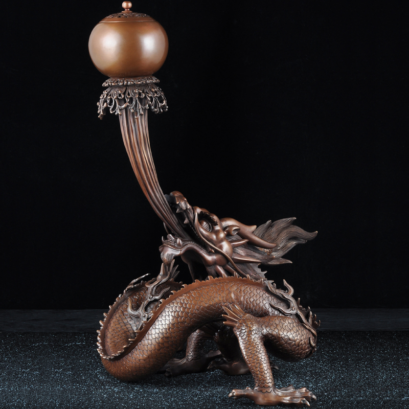 紫铜祥龙戏摆件招财风水家居客厅