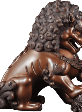 紫铜宫门狮摆件招财一对北京客厅