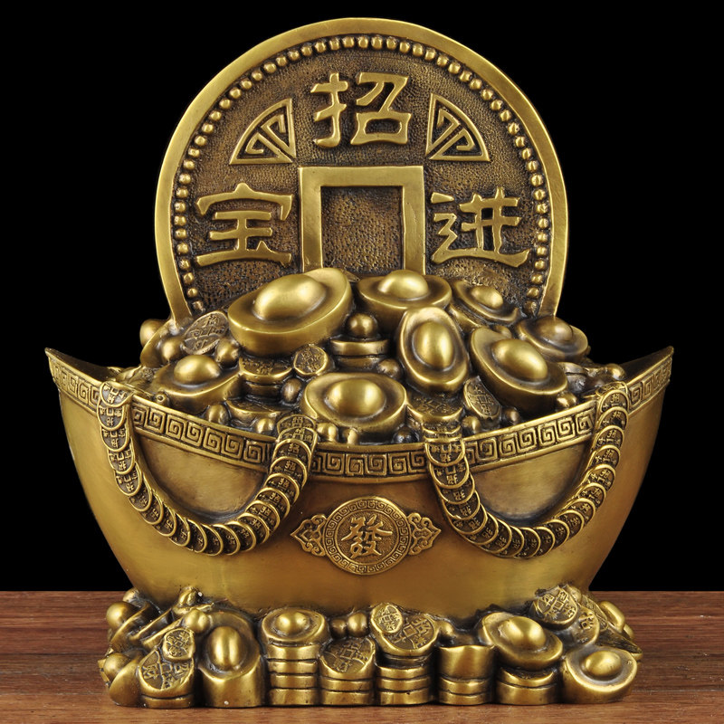 黄铜元宝摆件中式招财进宝金元宝风水摆设家居客厅装饰开业送礼品