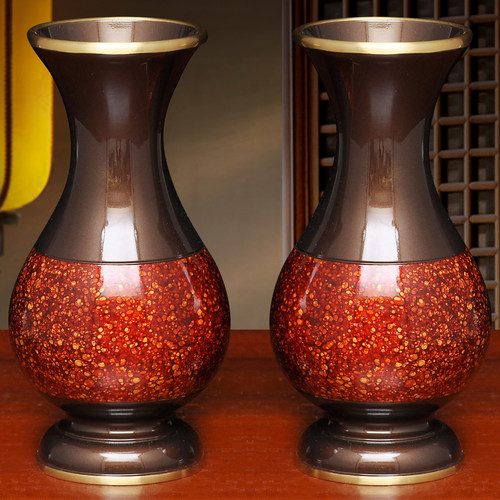 全铜虹晶花瓶摆件一对家居客厅室内插干花装饰品佛堂寺庙供佛花瓶
