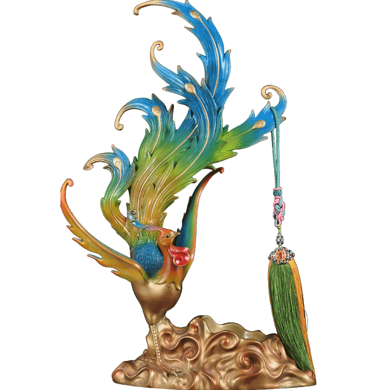 彩铜凤凰酒架摆件创意客厅