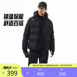 安踏羽绒服男款2026夏季新款三层速暖防水青少年黑色男款连帽外套