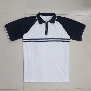 车站小学来图定制夏款中小学生纯棉短袖校服上衣t恤深蓝领POLO衫