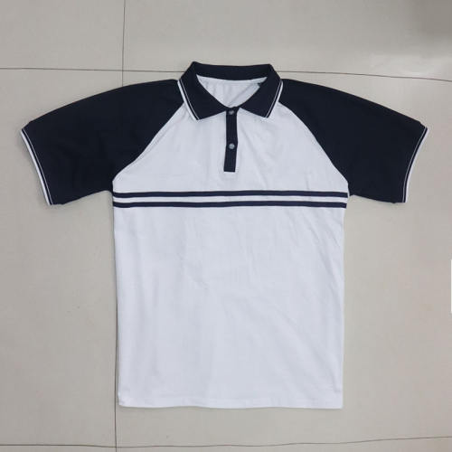 车站小学来图定制夏款中小学生纯棉短袖校服上衣t恤深蓝领POLO衫