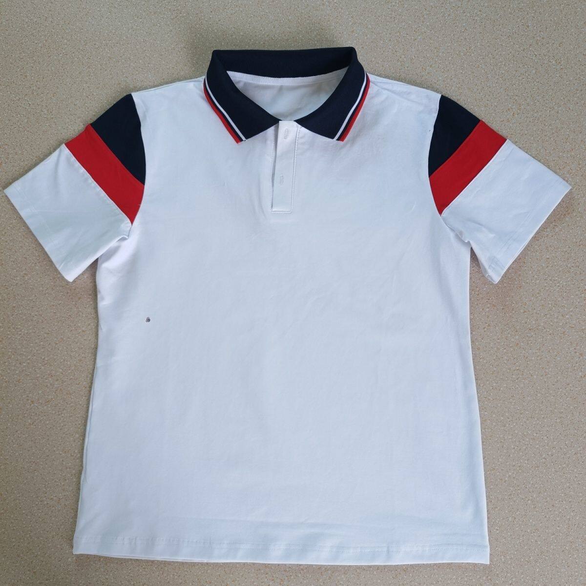 中小学生校服短袖白色T恤藏蓝红条翻领初高中运动半袖校服背心夏