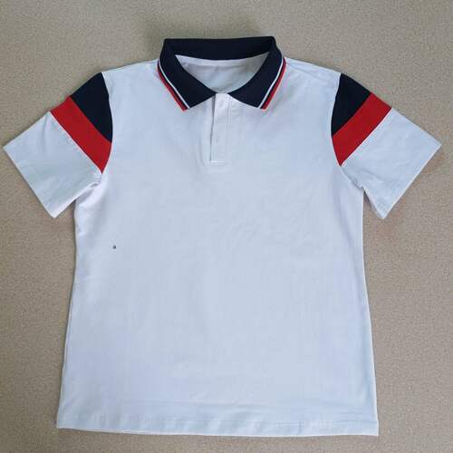 中小学生校服短袖白色T恤藏蓝红条翻领初高中运动半袖校服背心夏