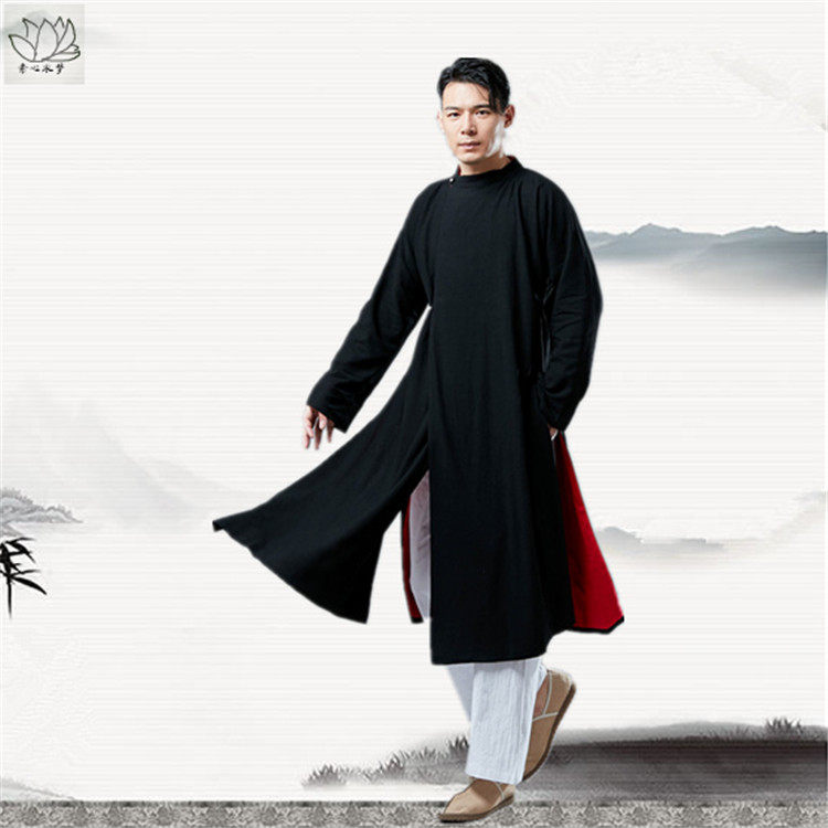中国风春款撞色双层袍男民族文艺休闲开叉唐装中山装居士服禅,男装,汉服,淘宝优惠券,粉丝福利购,淘宝优惠卷