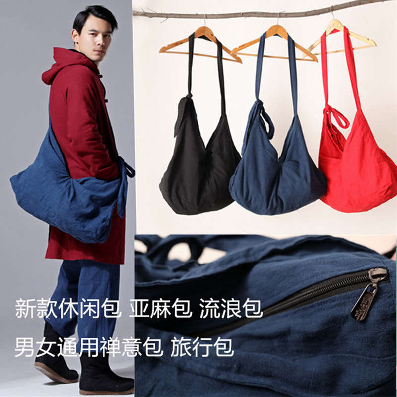 复古禅意棉麻休闲风侣款斜挎包
