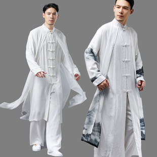 马褂道袍禅舞服仙气 男佛系禅意居士服古风表演出棉麻长衫 中式 唐装