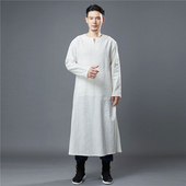 中国风男装 棉麻中式 民国复古汉服长衫 秋季 苎麻唐装 袍子禅意居士服